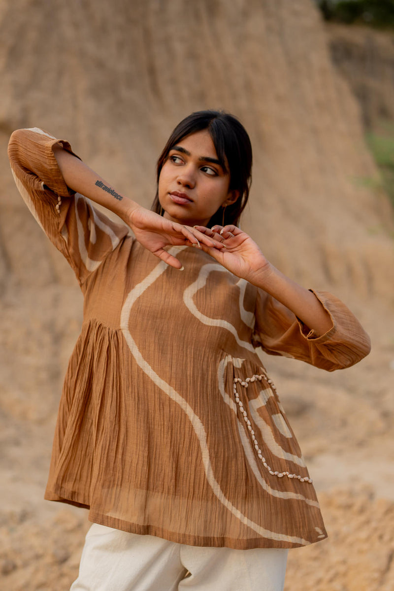 HONEY MUSTARD ZARYA TOP chanderi by Nirjara in mustard color for women Worldwide