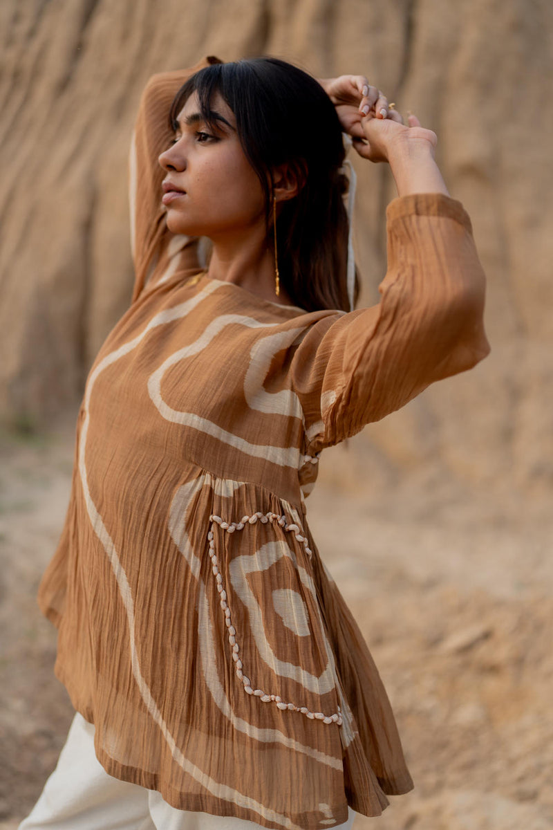 HONEY MUSTARD ZARYA TOP chanderi by Nirjara in mustard color for women Worldwide