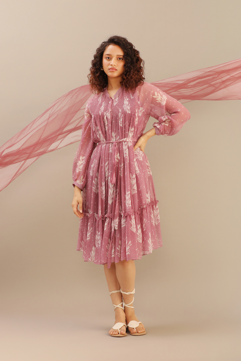 CHIFFON SMOCKED DRESS chiffon by Myoho for women Worldwide