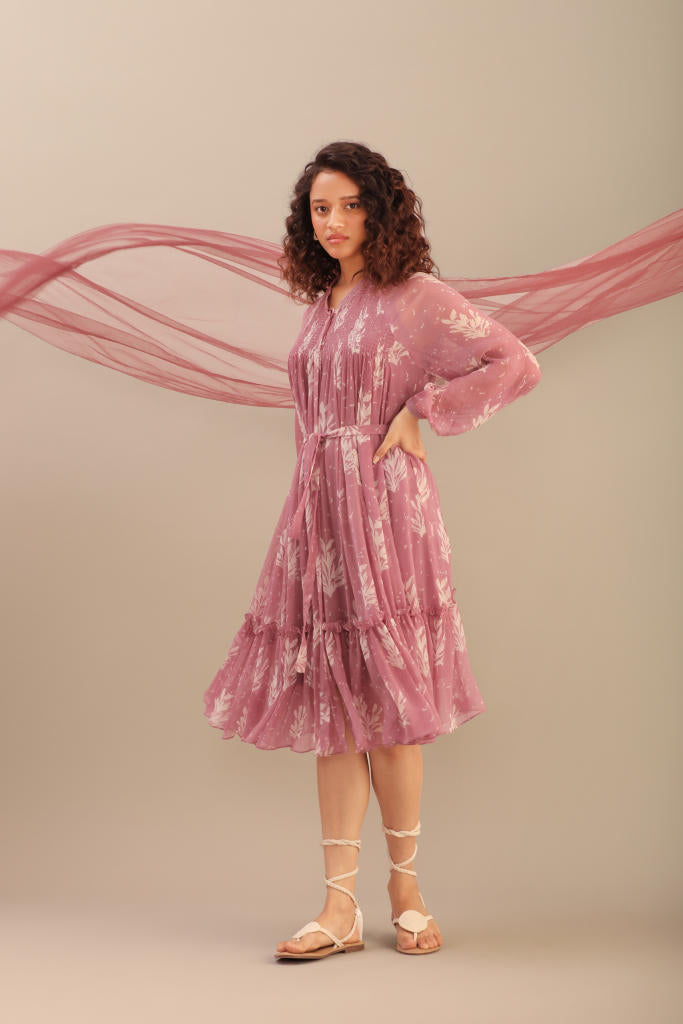 CHIFFON SMOCKED DRESS chiffon by Myoho for women Worldwide