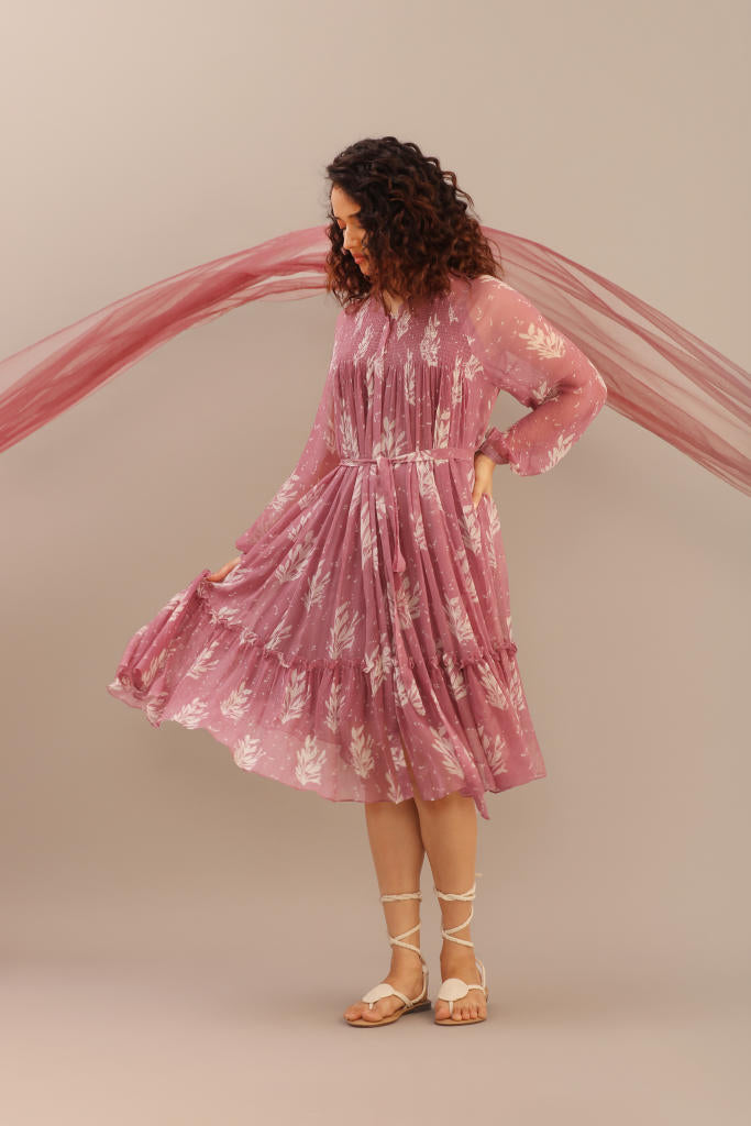 CHIFFON SMOCKED DRESS chiffon by Myoho for women Worldwide