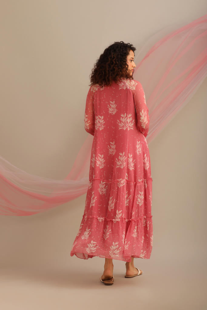 LEAF PRINT CHIFFON TIER DRESS chiffon by Myoho for women Worldwide