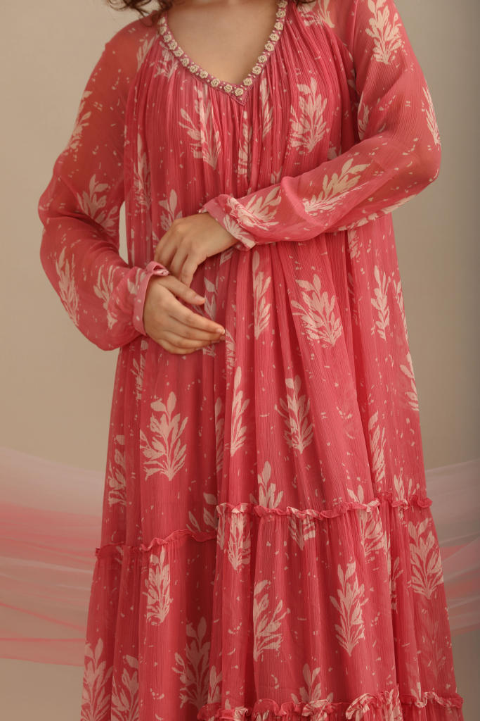 LEAF PRINT CHIFFON TIER DRESS chiffon by Myoho for women Worldwide