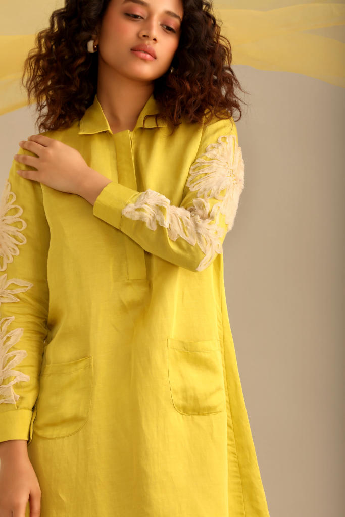 Buy A LIME LINEN SATIN FULL SLEEVES KNEE LENGTH DRESS from C&W | Dresses for Women Buy A LIME LINEN SATIN FULL SLEEVES KNEE LENGTH DRESS from C&W | Dresses for Women