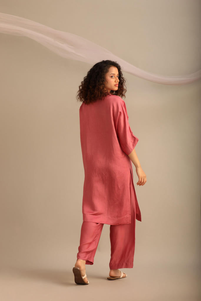 V NECK KAFTAN CO-ORD SET satin by Myoho for women Worldwide