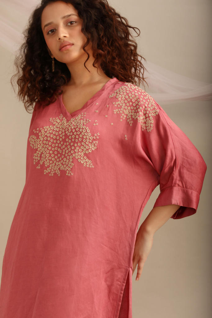 V NECK KAFTAN CO-ORD SET satin by Myoho for women Worldwide