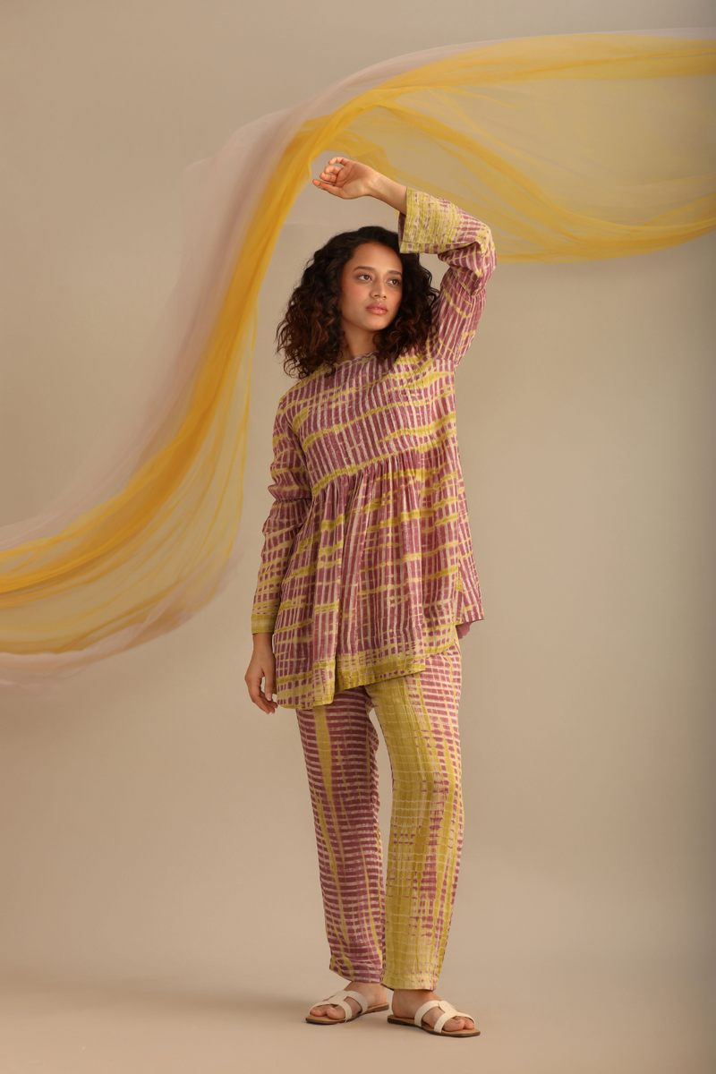 PRINTED PINTUCK TOP WITH PANT silk by Myoho in multi color for women Worldwide