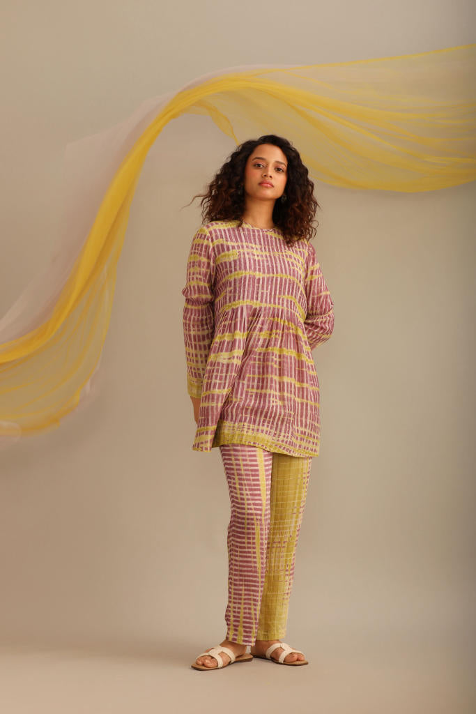 PRINTED PINTUCK TOP WITH PANT silk by Myoho in multi color for women Worldwide