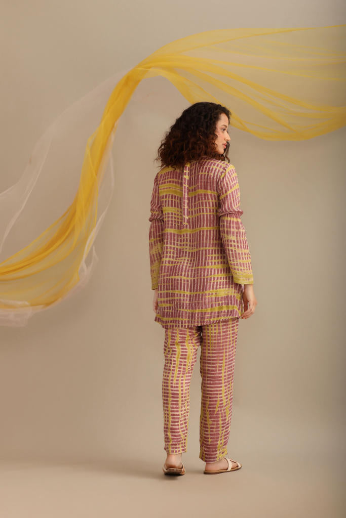 PRINTED PINTUCK TOP WITH PANT silk by Myoho in multi color for women Worldwide