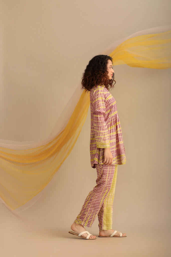 PRINTED PINTUCK TOP WITH PANT silk by Myoho in multi color for women Worldwide