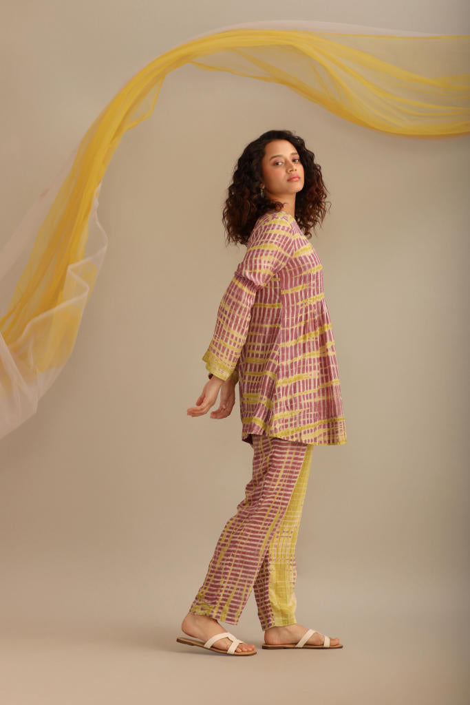 PRINTED PINTUCK TOP WITH PANT silk by Myoho in multi color for women Worldwide