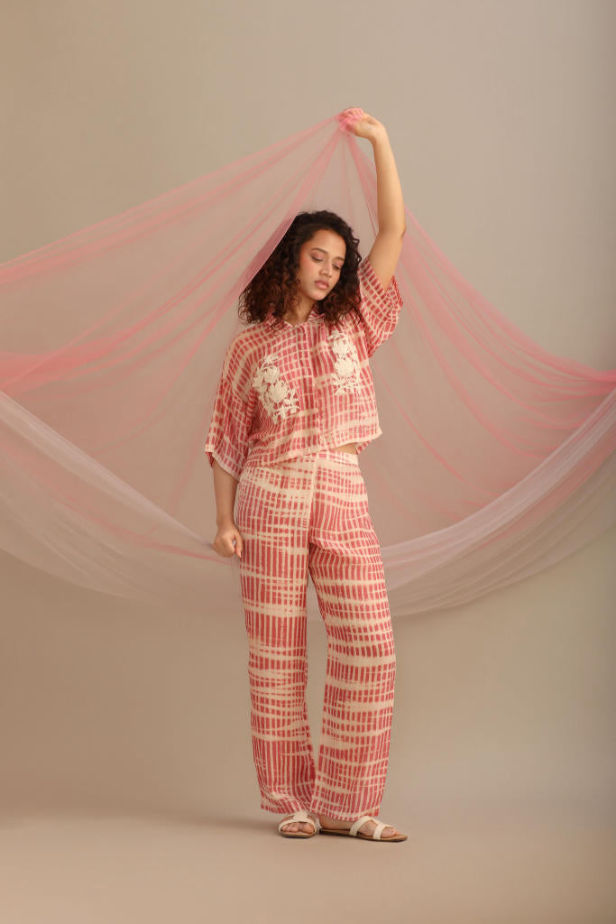 A ROSE STRIPED CO-ORD SET silk by Myoho for women Worldwide