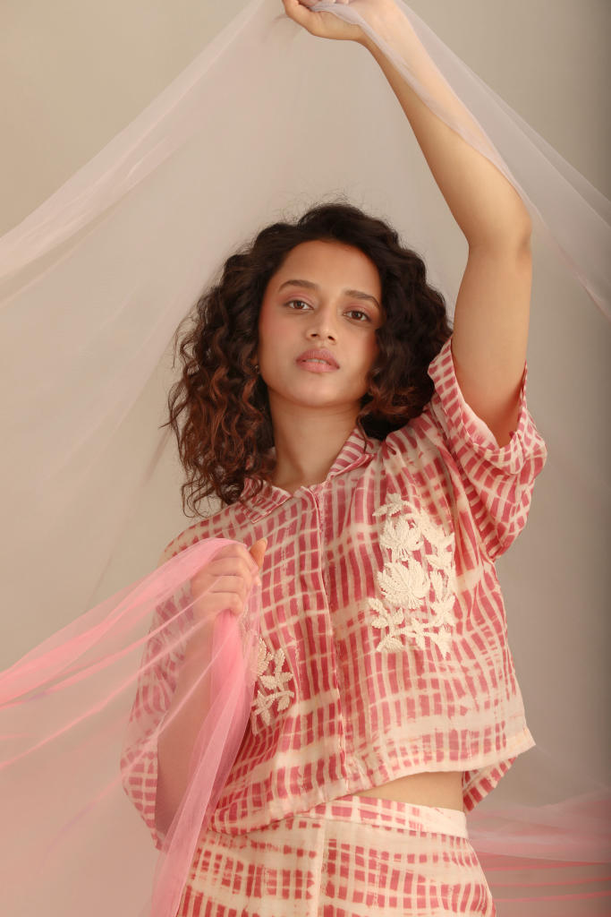 A ROSE STRIPED CO-ORD SET silk by Myoho for women Worldwide