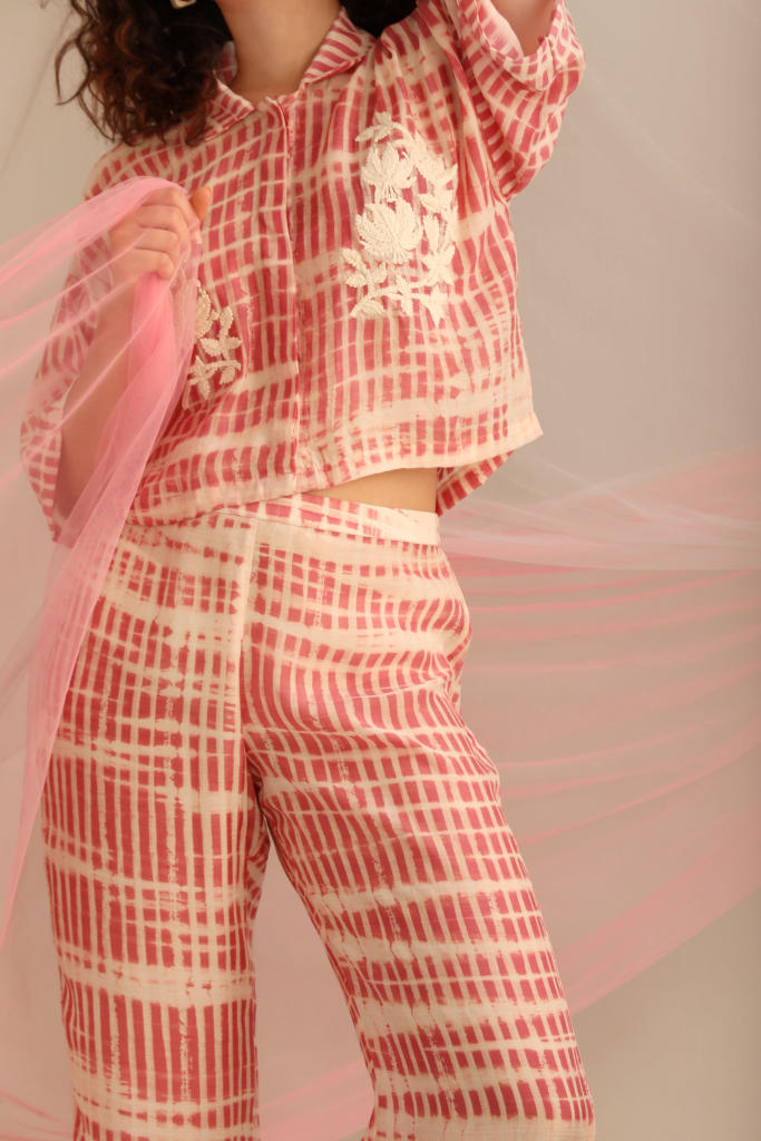 A ROSE STRIPED CO-ORD SET silk by Myoho for women Worldwide
