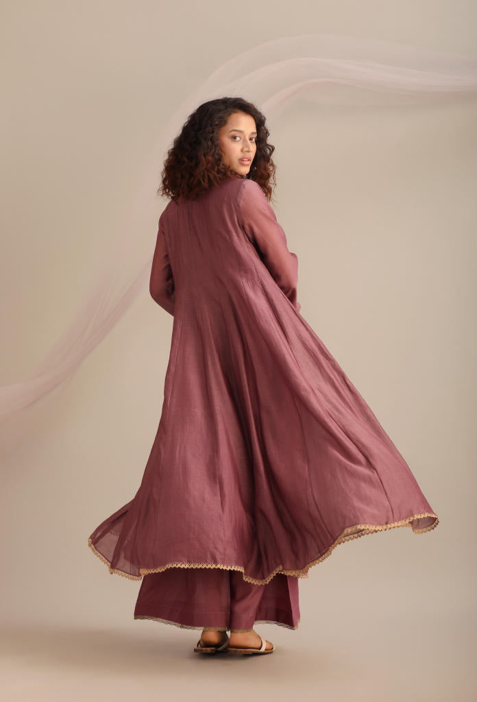 LONG CHANDERI KALIDAR KURTA SET chanderi by Myoho for women Worldwide
