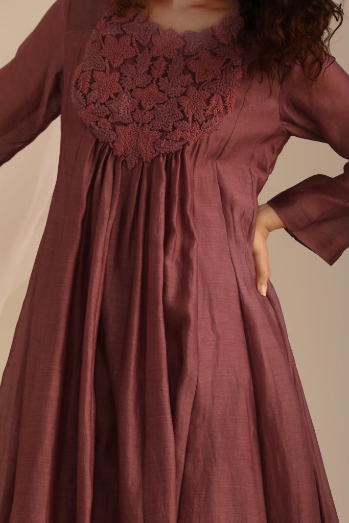 LONG CHANDERI KALIDAR KURTA SET chanderi by Myoho for women Worldwide
