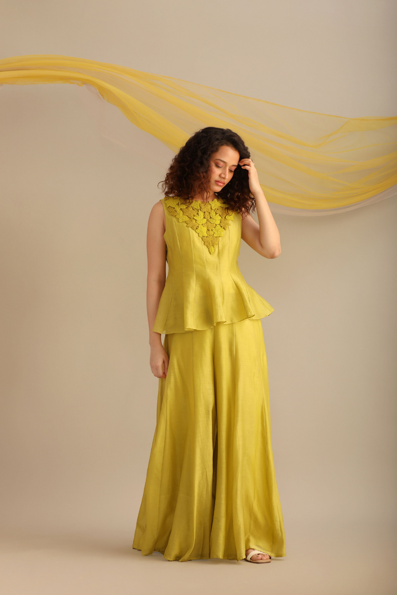 CHANDERI SHORT KALIDAR TOP WITH KALIDAR PALAZOO chanderi by Myoho for women Worldwide