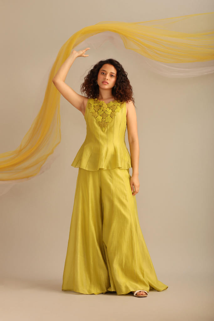 CHANDERI SHORT KALIDAR TOP WITH KALIDAR PALAZOO chanderi by Myoho for women Worldwide