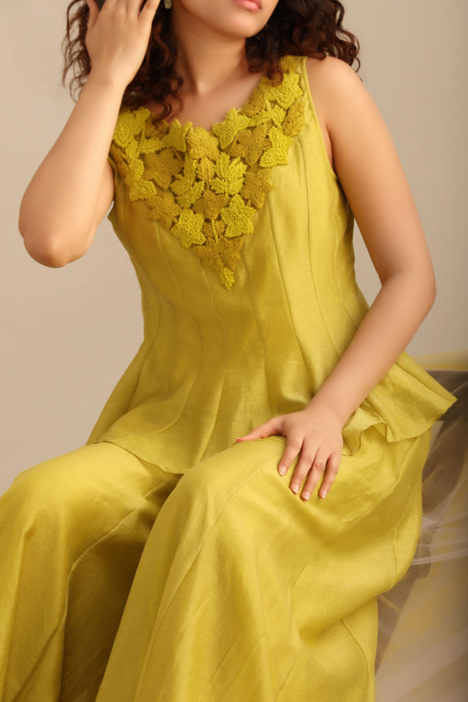 CHANDERI SHORT KALIDAR TOP WITH KALIDAR PALAZOO chanderi by Myoho for women Worldwide
