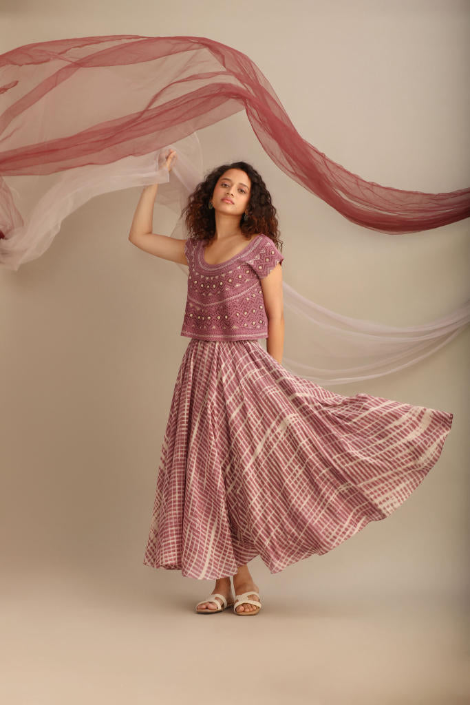 LAVENDER CROP TOP WITH CIRCULAR SKIRT silk by Myoho for women Worldwide