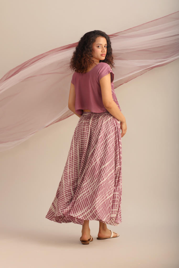 LAVENDER CROP TOP WITH CIRCULAR SKIRT silk by Myoho for women Worldwide