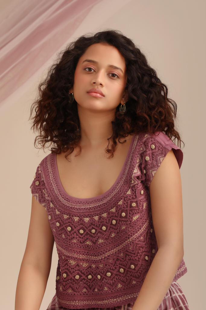 LAVENDER CROP TOP WITH CIRCULAR SKIRT silk by Myoho for women Worldwide