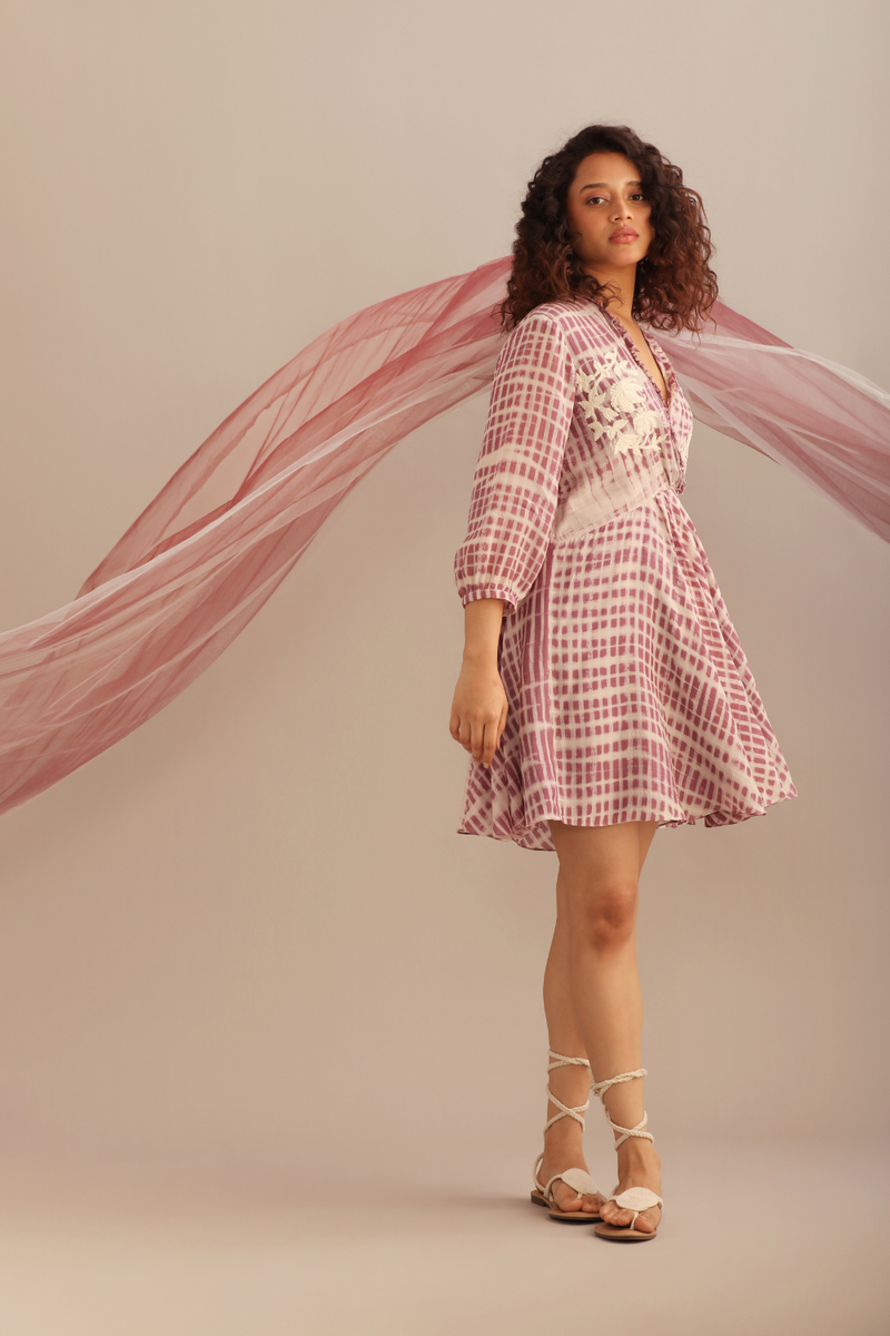 LAVENDER PRINTED WRAPPED DRESS silk by Myoho for women Worldwide