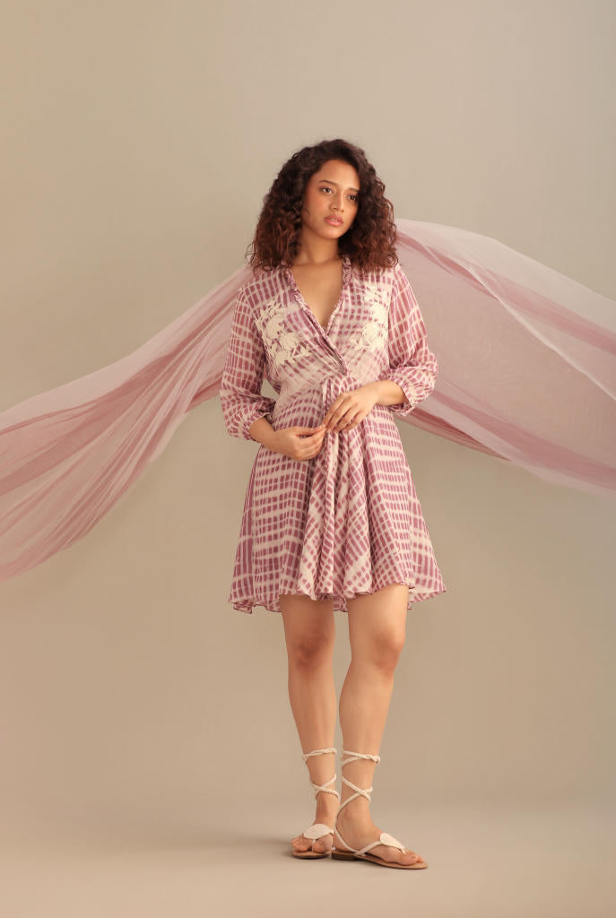 LAVENDER PRINTED WRAPPED DRESS silk by Myoho for women Worldwide