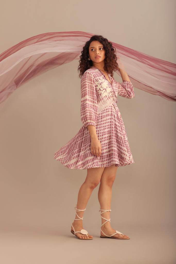 LAVENDER PRINTED WRAPPED DRESS silk by Myoho for women Worldwide