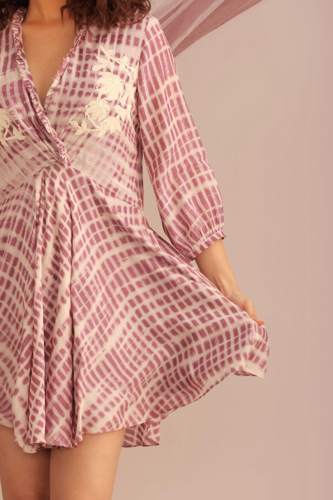 LAVENDER PRINTED WRAPPED DRESS silk by Myoho for women Worldwide