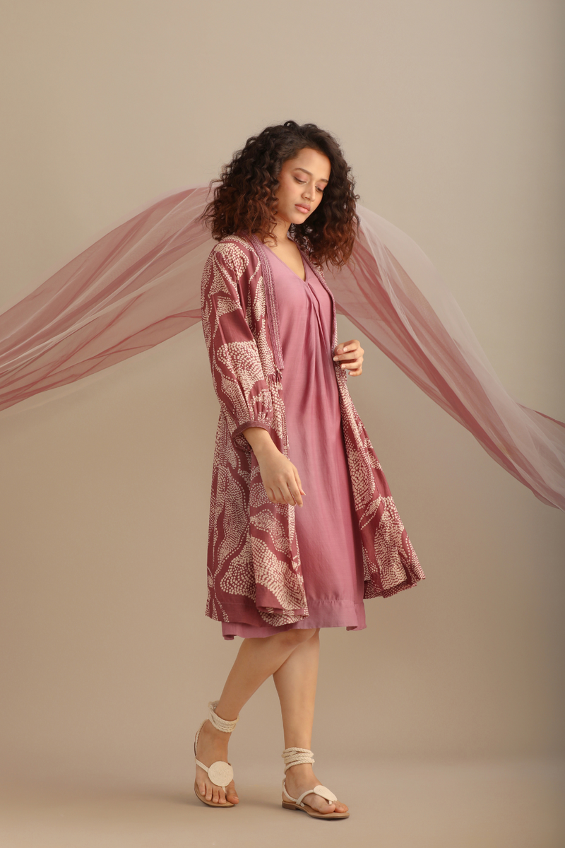 PRINTED LAVENDER DRESS WITH INNER silk by Myoho for women Worldwide