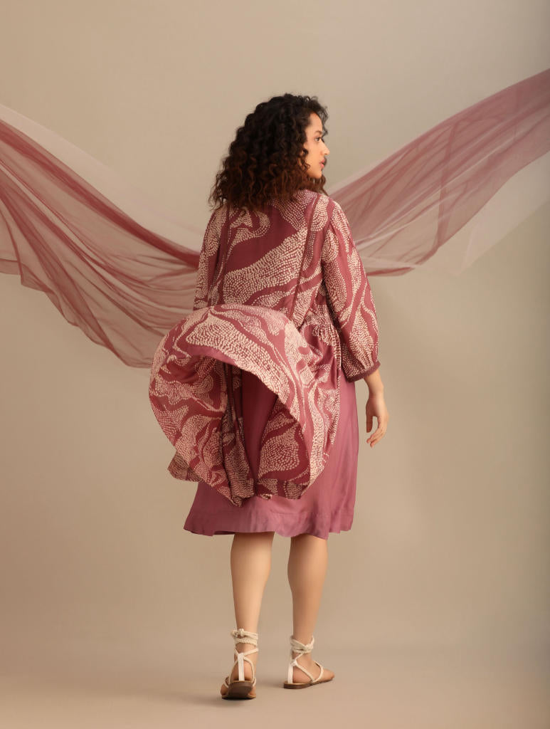 PRINTED LAVENDER DRESS WITH INNER silk by Myoho for women Worldwide