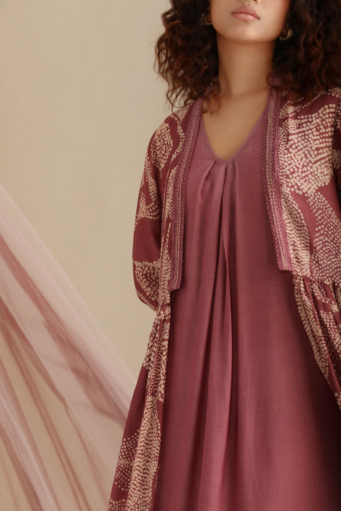 PRINTED LAVENDER DRESS WITH INNER silk by Myoho for women Worldwide