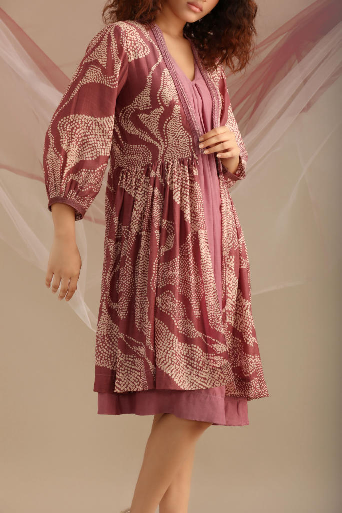 PRINTED LAVENDER DRESS WITH INNER silk by Myoho for women Worldwide