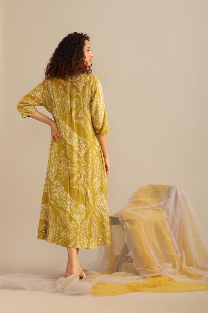 LANDSCAPE PRINT WRAP DRESS. silk by Myoho in green color for women Worldwide