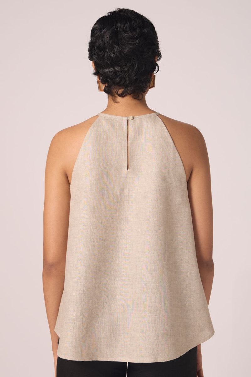Maarah Beige Linen Halter Top by The Summer House in beige color for women Worldwide