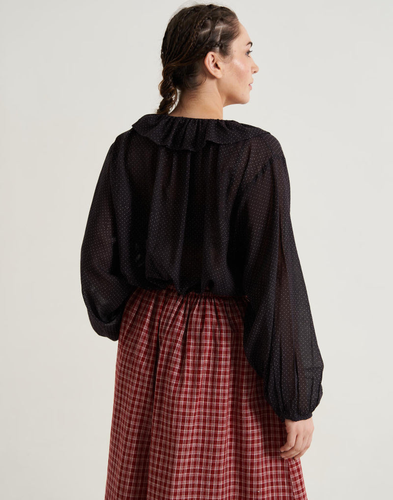 Madras checkered midi skirt - Red checks cotton by World of Crow in red color for women Worldwide