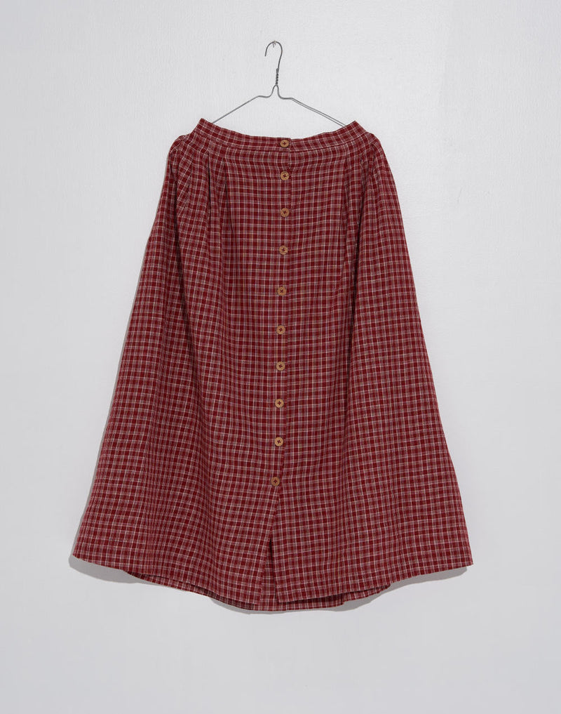 Madras checkered midi skirt - Red checks cotton by World of Crow in red color for women Worldwide