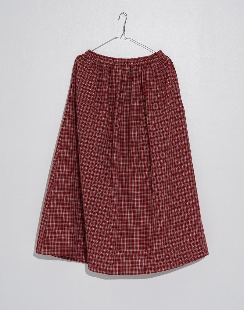 Madras checkered midi skirt - Red checks cotton by World of Crow in red color for women Worldwide