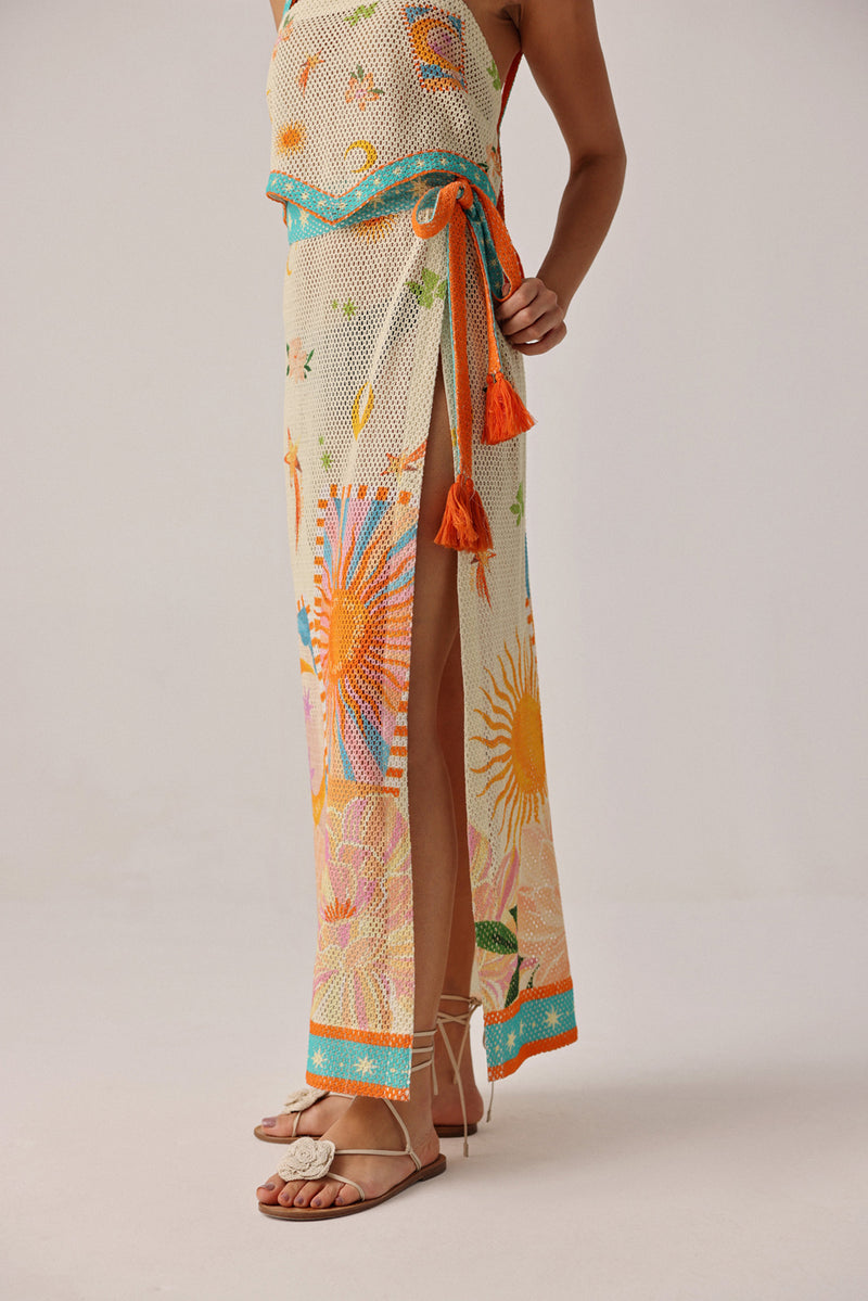 Magda Skirt-Azure crochet resort wear by NOIB in beige for women Worldwide