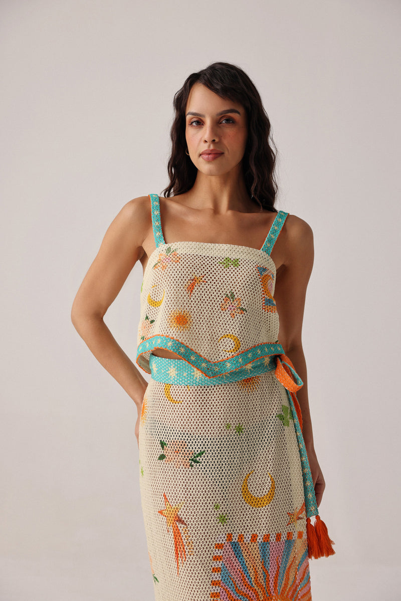 Magda Skirt-Azure crochet resort wear by NOIB in beige for women Worldwide