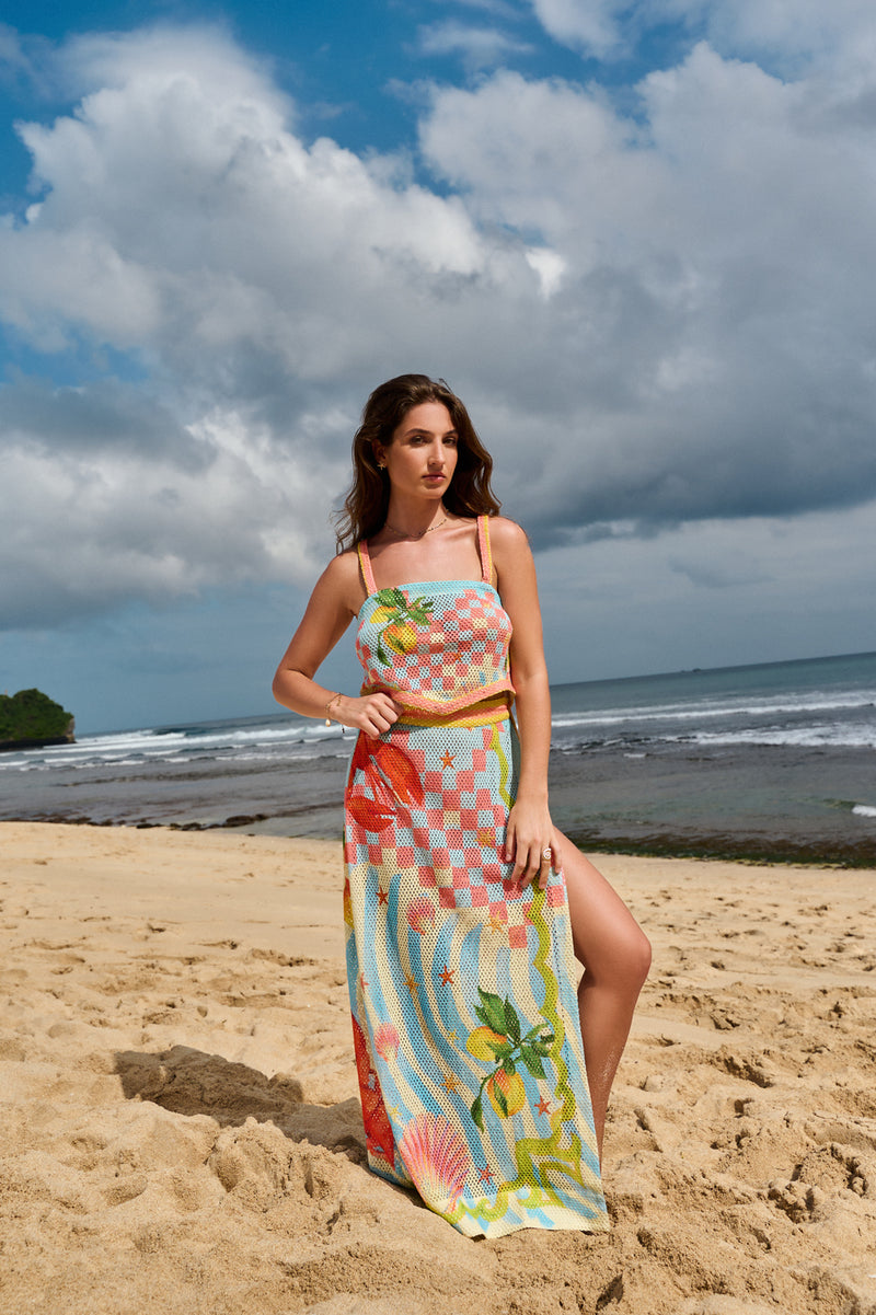Magda Skirt-Summer Zest crochet resort wear by NOIB in blue for women Worldwide