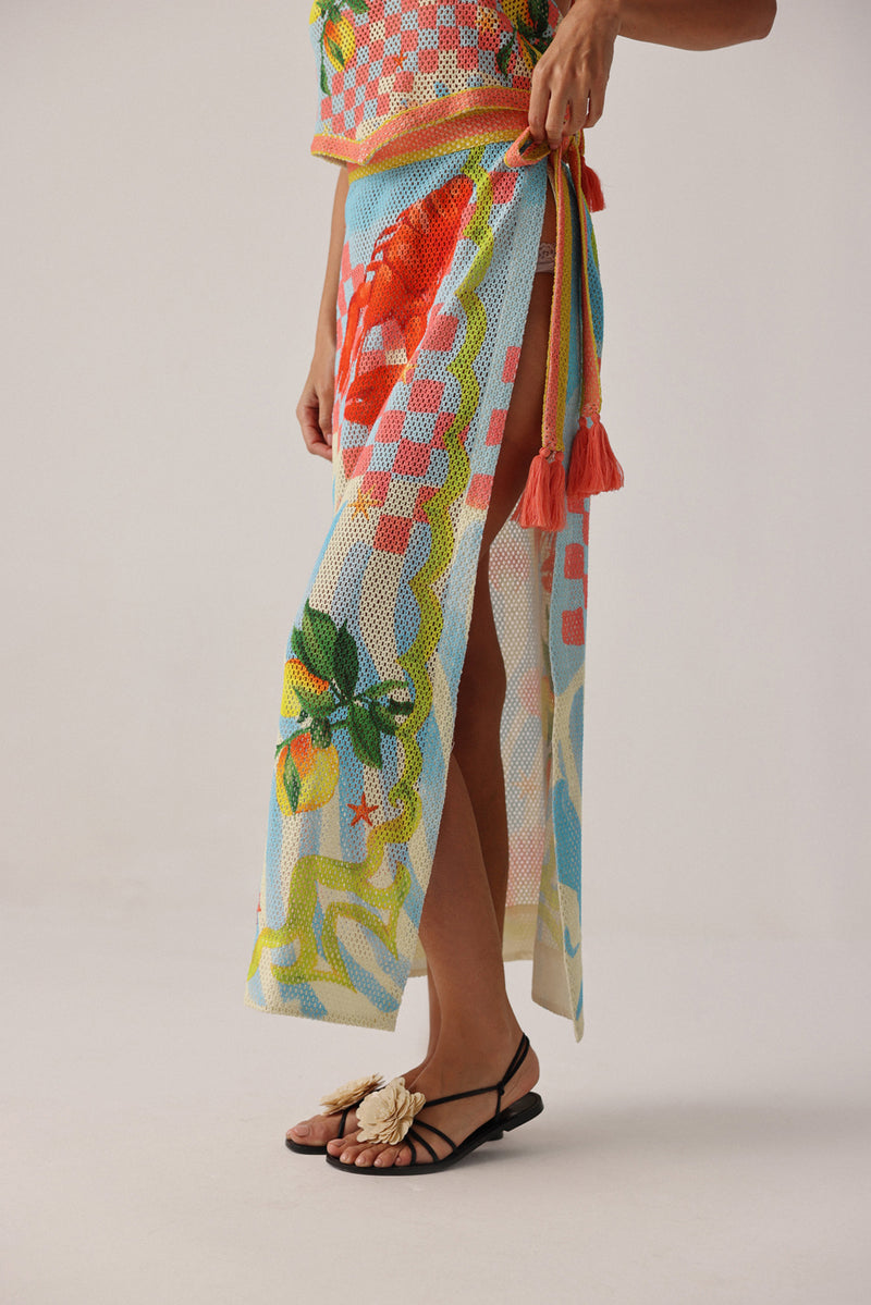 Magda Skirt-Summer Zest crochet resort wear by NOIB in blue for women Worldwide