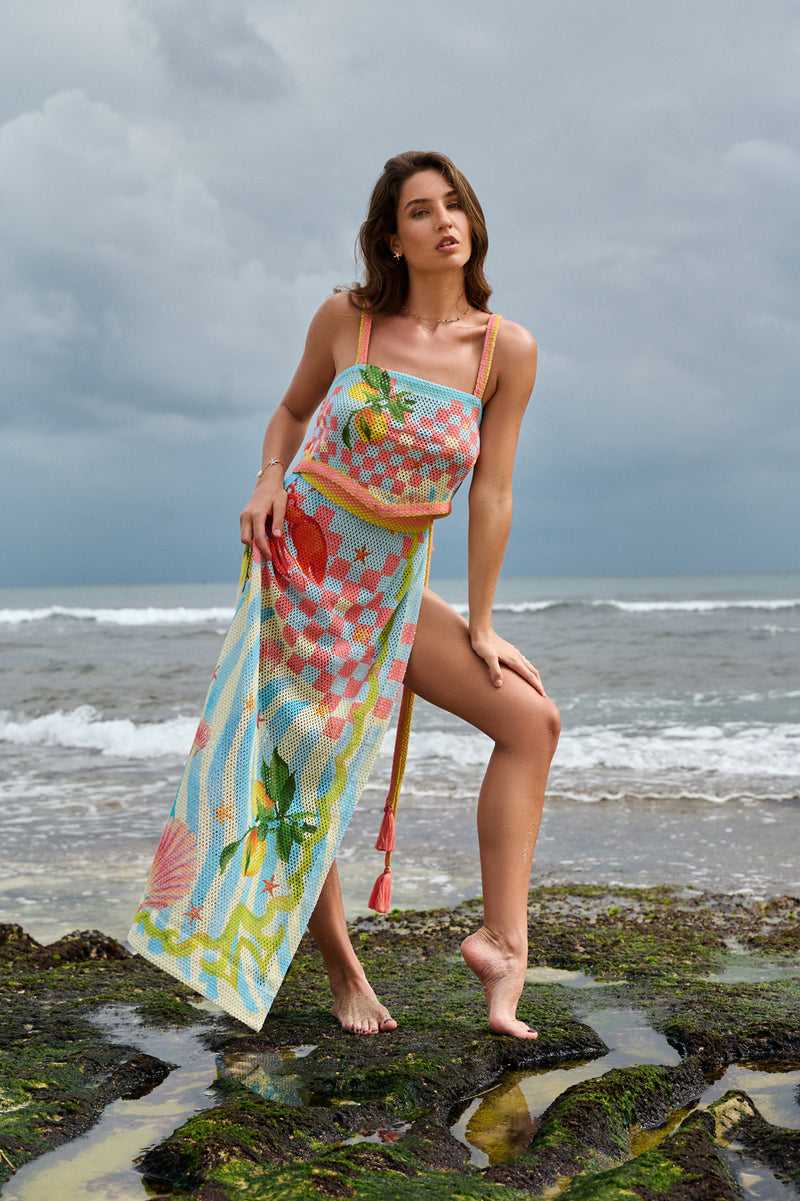 Magda Skirt-Summer Zest crochet resort wear by NOIB in blue for women Worldwide