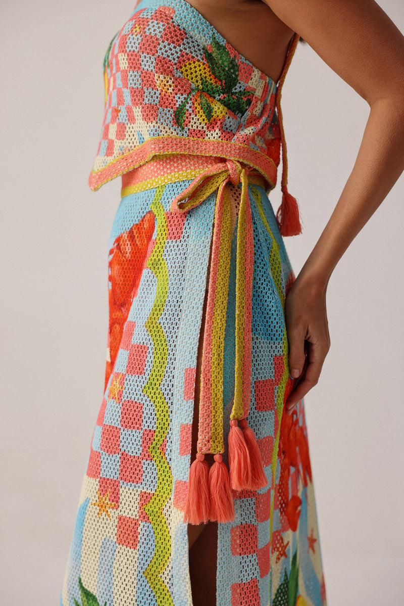 Magda Skirt-Summer Zest crochet resort wear by NOIB in blue for women Worldwide