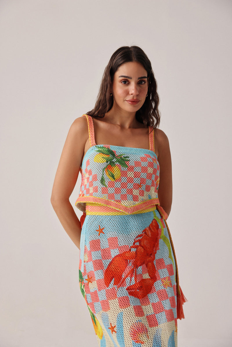 Magda Top-Summer Zest crochet resort wear by NOIB in blue for women Worldwide