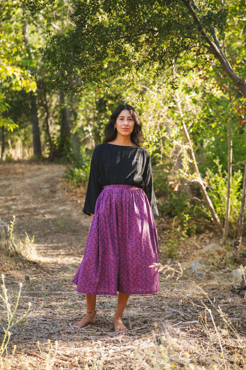 Crow Gather Skirt — Magenta cotton by World of Crow for women Worldwide