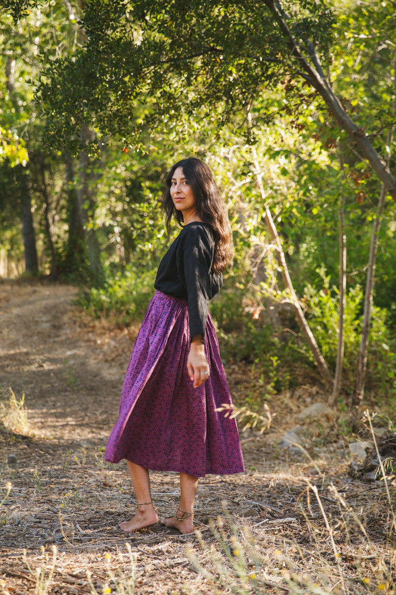 Crow Gather Skirt — Magenta cotton by World of Crow for women Worldwide