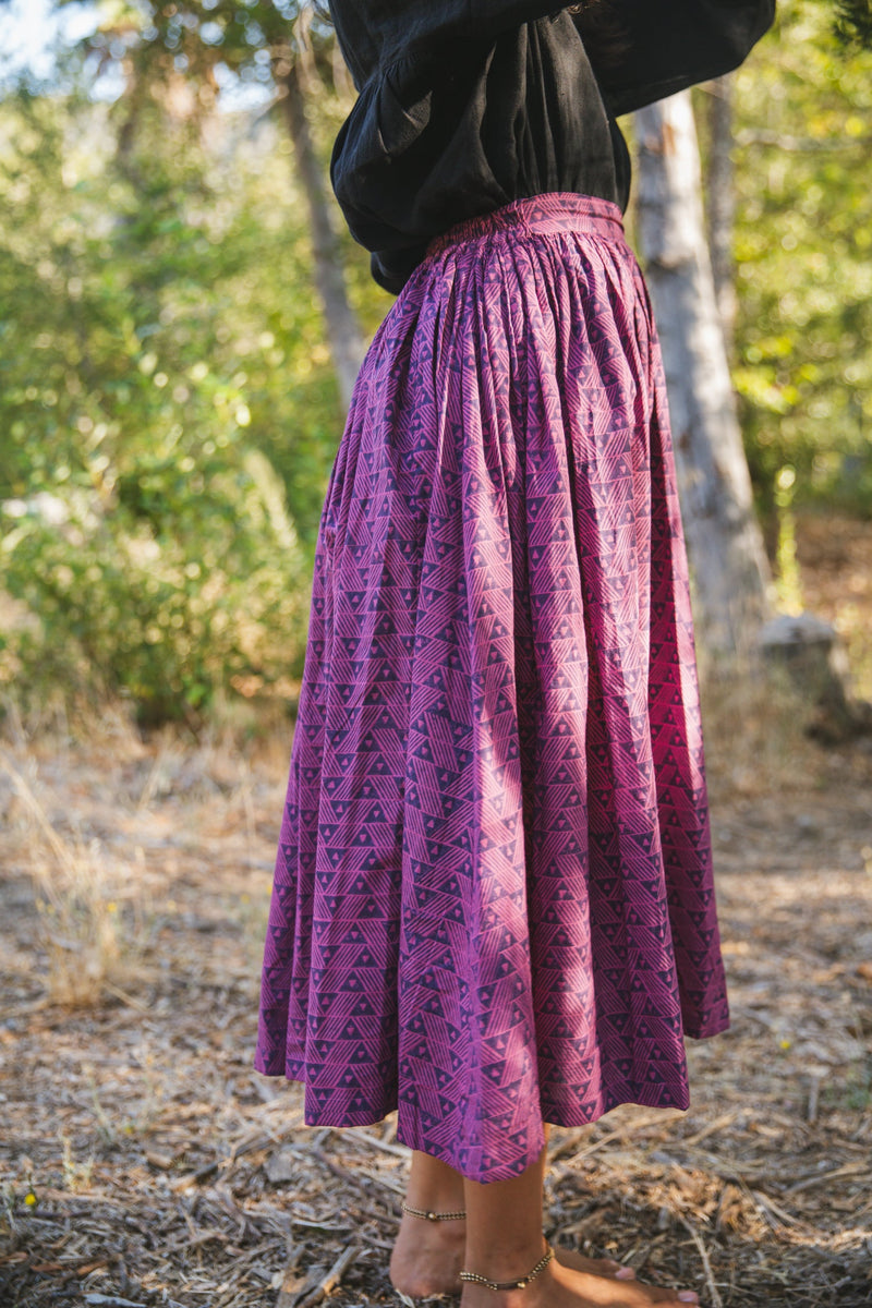 Crow Gather Skirt — Magenta cotton by World of Crow for women Worldwide