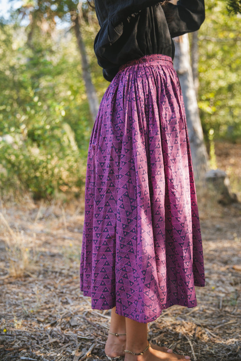 Crow Gather Skirt — Magenta cotton by World of Crow for women Worldwide